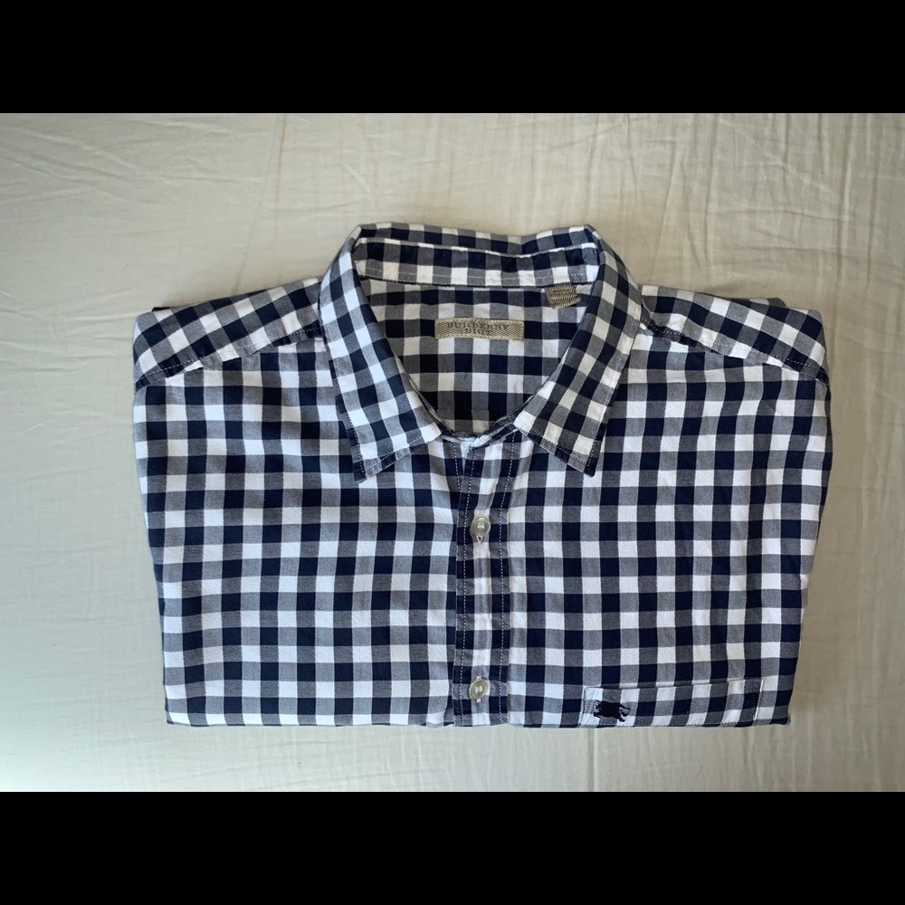 LIKE NEW Burberry Button Down Navy Blue Gingham L